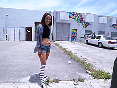 Skinny amateur Aria Skye gets her pussy fucked balls deep in the van