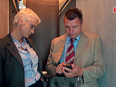 German big tits blonde secretary get anal fuck in lift