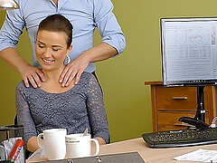 Guy seduces a pretty client for sex in his office