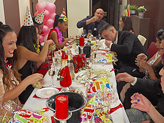 Hardcore group sex party with lot of facial endings for sluts