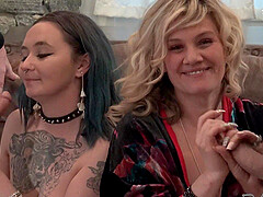Horny housewives having an orgy with cock sucking and pussy licking