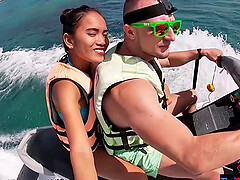 Jetski blowjob in public with his real Asian teen girlfriend