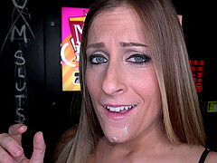 Lovely Rachel Rayye loves playing with a black cock in the glory hole